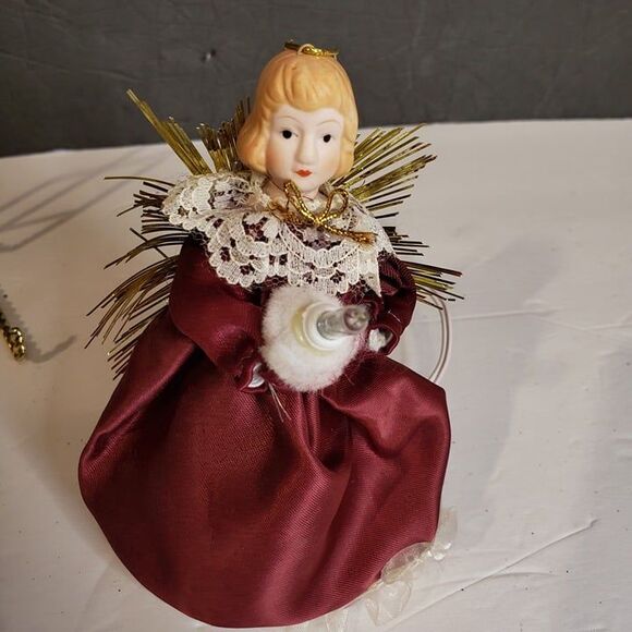Vintage Burgundy Maroon Light Up Angel Christmas Tree Ornament 5" - Picture 1 of 6